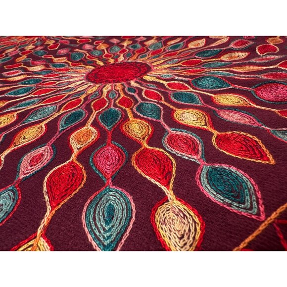 Shawl Floral Embroidered Wrap Scarf Womens Fringe Soft Oversized Purple - Picture 10 of 16